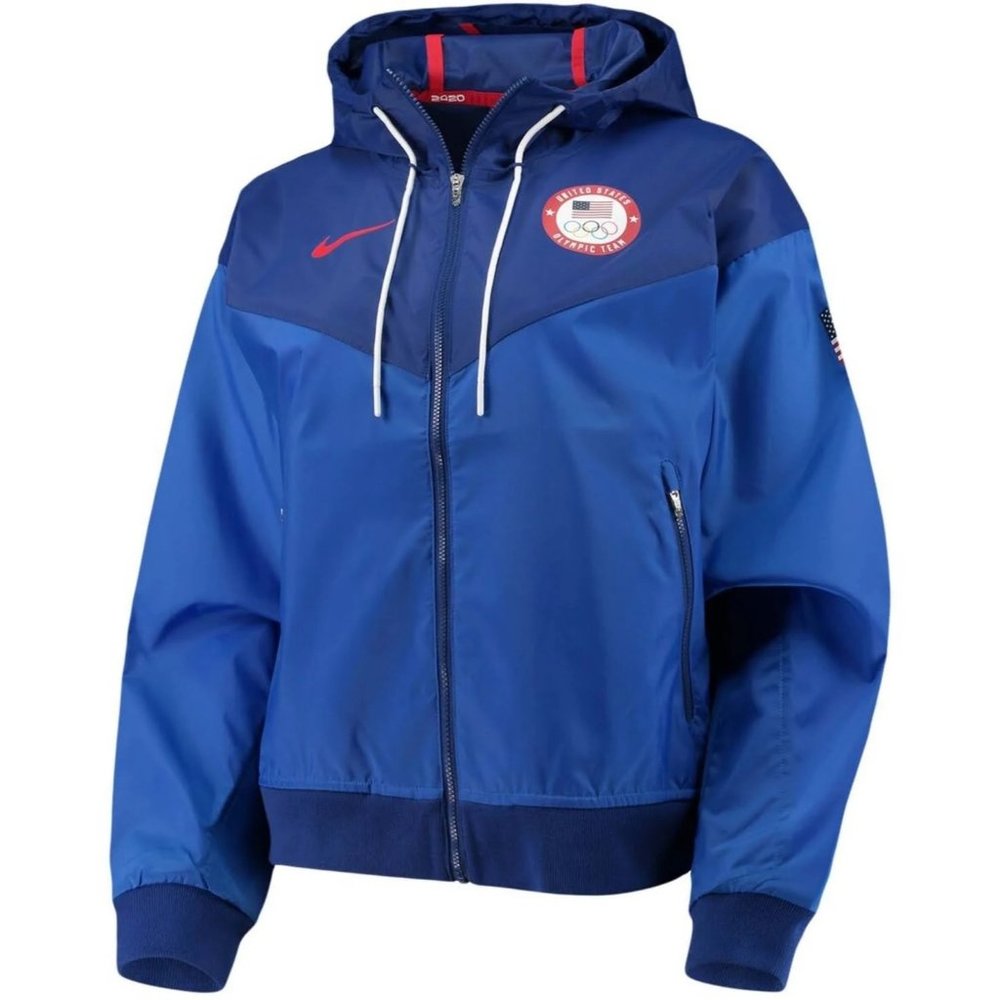 Nike Blue Hooded Windbreaker Jacket with Red Accents